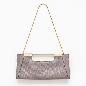 Halston Heritage Gray Snakeskin Embossed Clutch with Gold Handle & Chain Strap